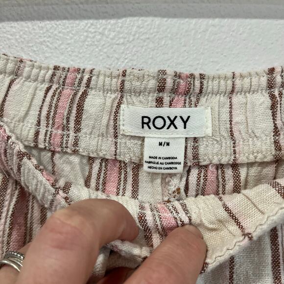 Roxy Linen Blend Cargo Pants M Striped Beachy Relaxed Fit Summer Coastal - Picture 5 of 7